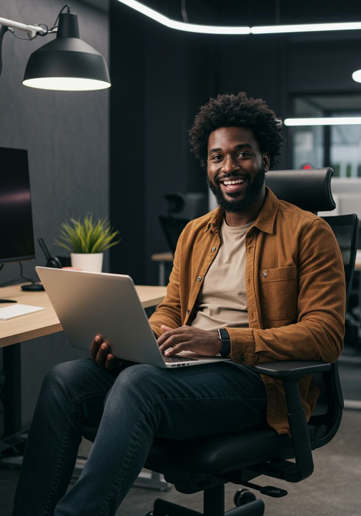 a confident young african professional smiling…